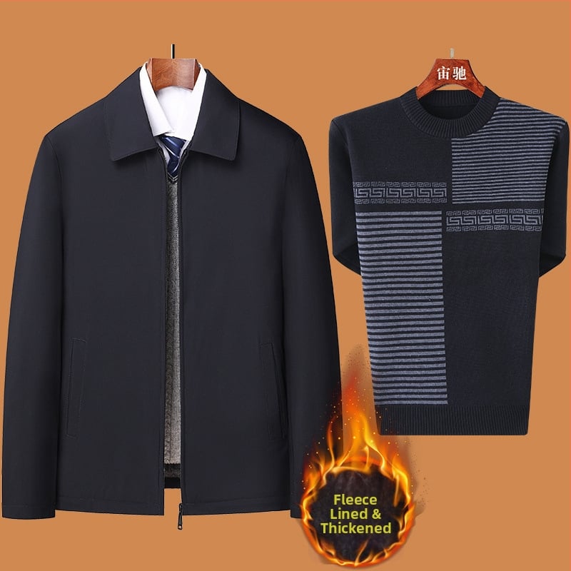 Téli pamut kabát fleece béléssel, vastított kivitel; elülső cipzár; rever gallér; középmagas hossz; idős férfiak számára