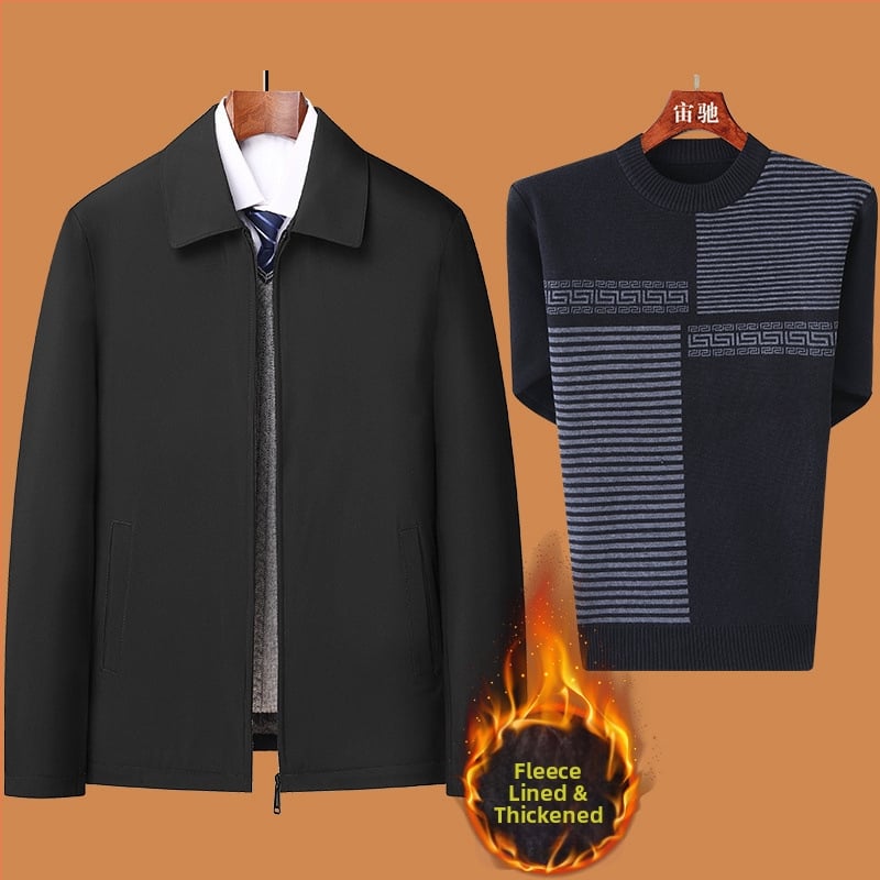 Téli pamut kabát fleece béléssel, vastított kivitel; elülső cipzár; rever gallér; középmagas hossz; idős férfiak számára