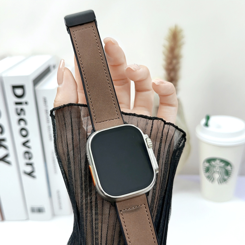 Curea Apple Watch Ultra – din silicon și piele, cataramă magnetică, stil retro