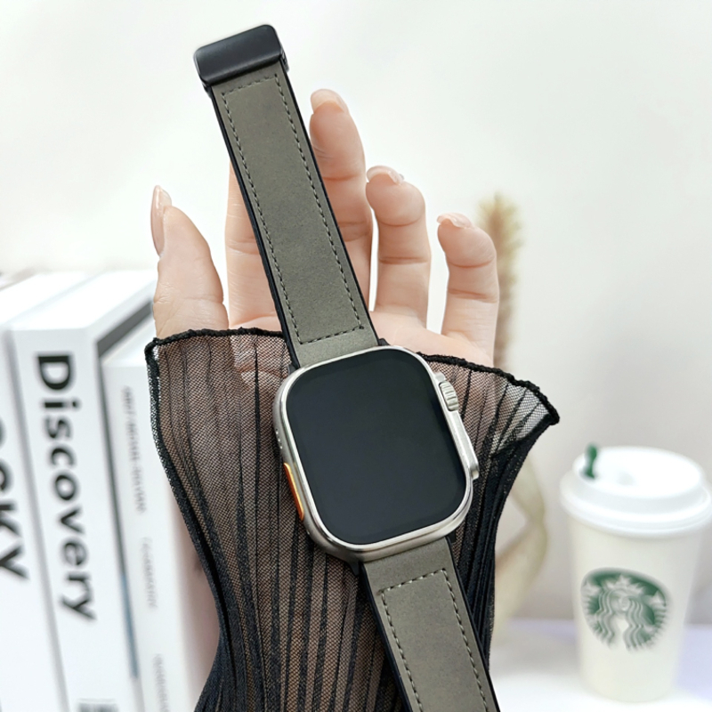 Curea Apple Watch Ultra – din silicon și piele, cataramă magnetică, stil retro