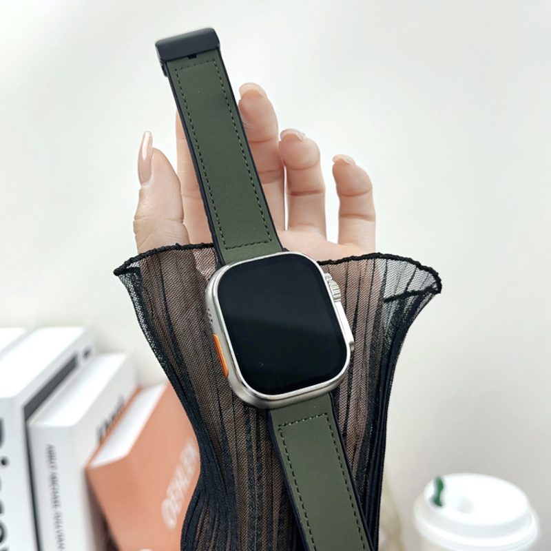 Curea Apple Watch Ultra – din silicon și piele, cataramă magnetică, stil retro