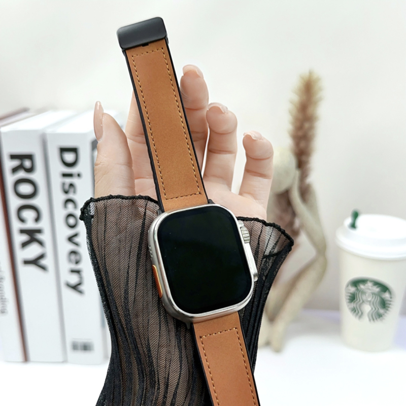 Curea Apple Watch Ultra – din silicon și piele, cataramă magnetică, stil retro
