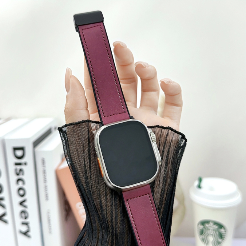 Curea Apple Watch Ultra – din silicon și piele, cataramă magnetică, stil retro