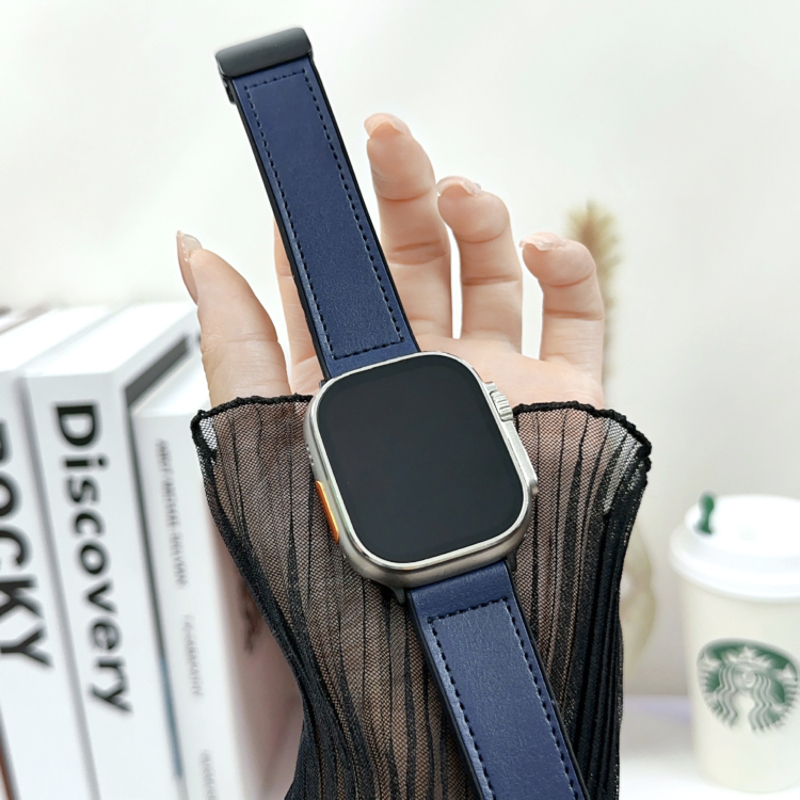 Curea Apple Watch Ultra – din silicon și piele, cataramă magnetică, stil retro