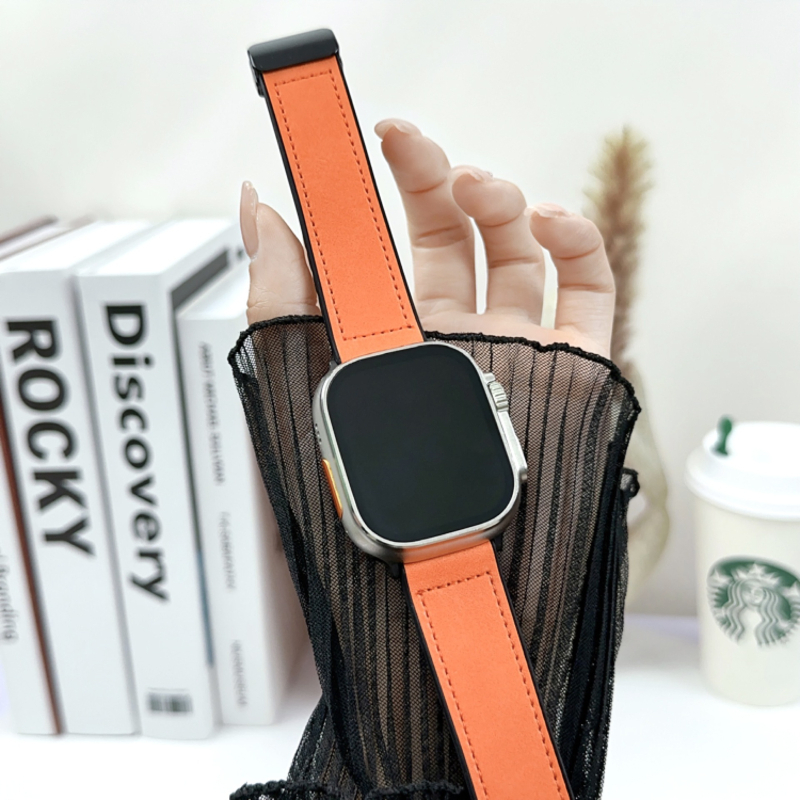 Curea Apple Watch Ultra – din silicon și piele, cataramă magnetică, stil retro