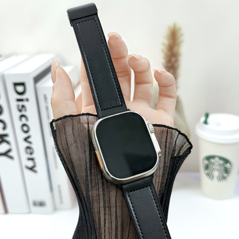 Curea Apple Watch Ultra – din silicon și piele, cataramă magnetică, stil retro
