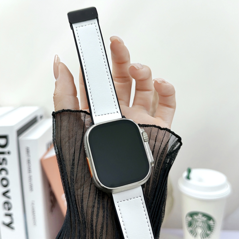 Curea Apple Watch Ultra – din silicon și piele, cataramă magnetică, stil retro