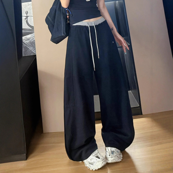 Široke hlače casual s visokim strukom, pamuk-poliester mješavina, mikroelastičnost, jesen 2025