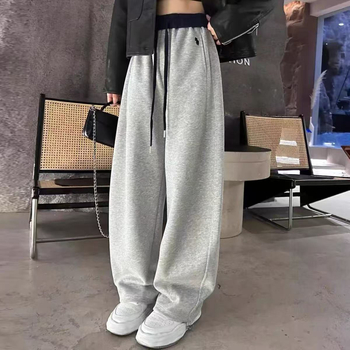 Široke hlače casual s visokim strukom, pamuk-poliester mješavina, mikroelastičnost, jesen 2025