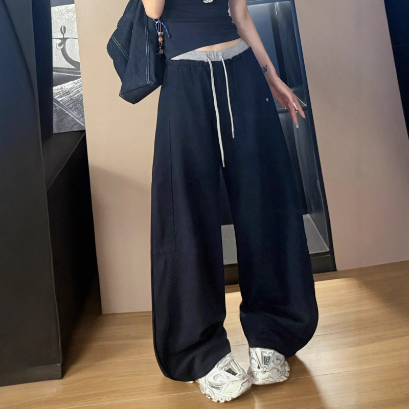 Široke hlače casual s visokim strukom, pamuk-poliester mješavina, mikroelastičnost, jesen 2025