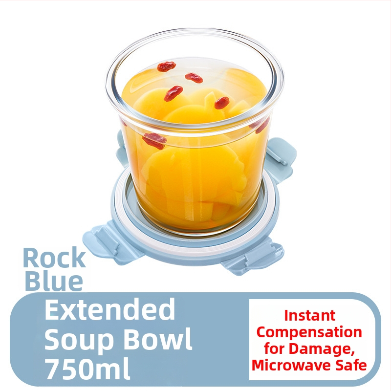 Stiklinė pietų dėžutė su mikrobangų saugiu sriubos puodeliu, 750 ml, pritaikoma, tinkama studentams