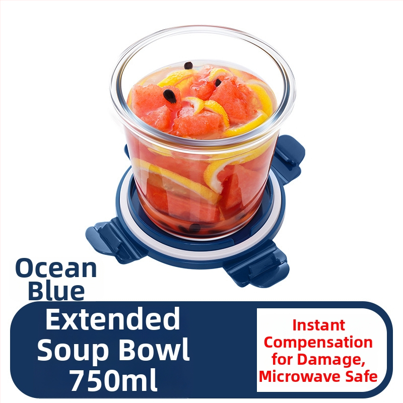 Stiklinė pietų dėžutė su mikrobangų saugiu sriubos puodeliu, 750 ml, pritaikoma, tinkama studentams
