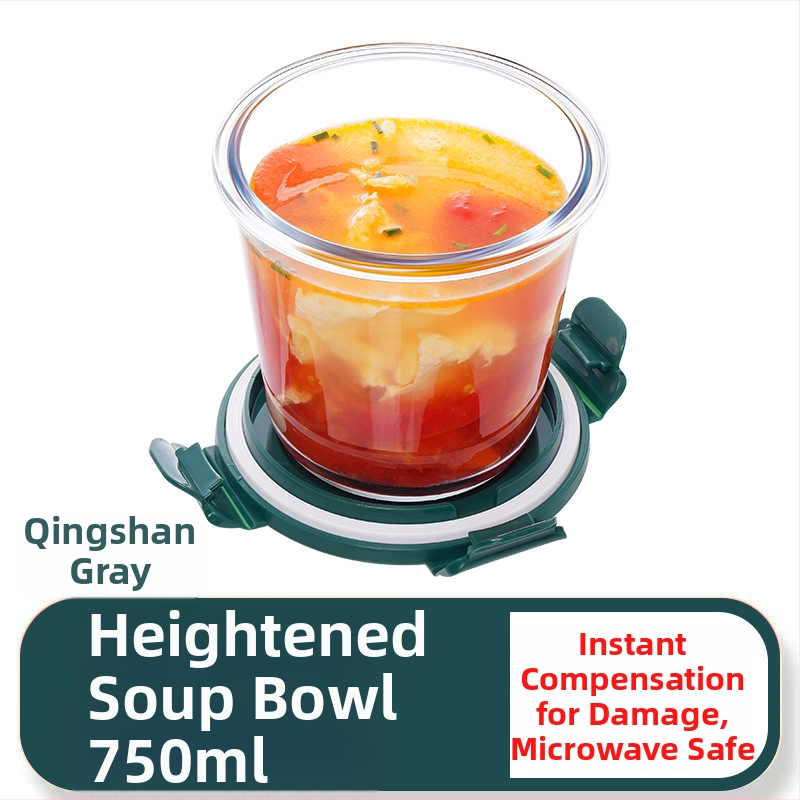 Stiklinė pietų dėžutė su mikrobangų saugiu sriubos puodeliu, 750 ml, pritaikoma, tinkama studentams