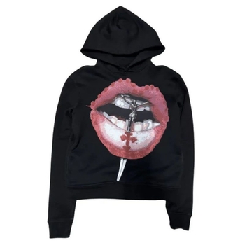 Hanorac damă cu glugă, stil stradal, imprimeu abstract, bumbac, croi lejer