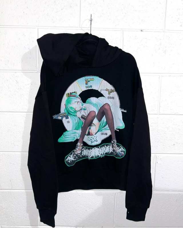 Hanorac damă cu glugă, stil stradal, imprimeu abstract, bumbac, croi lejer