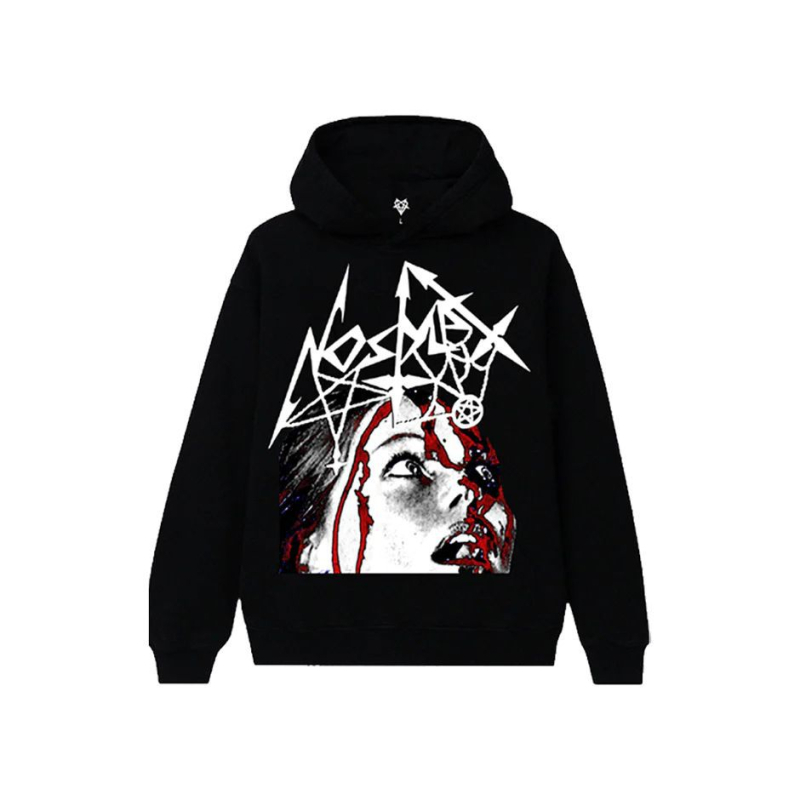 Hanorac damă cu glugă, stil stradal, imprimeu abstract, bumbac, croi lejer