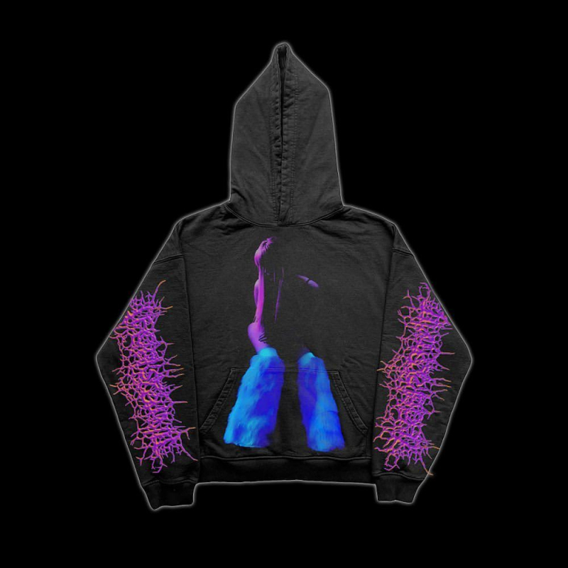 Hanorac damă cu glugă, stil stradal, imprimeu abstract, bumbac, croi lejer