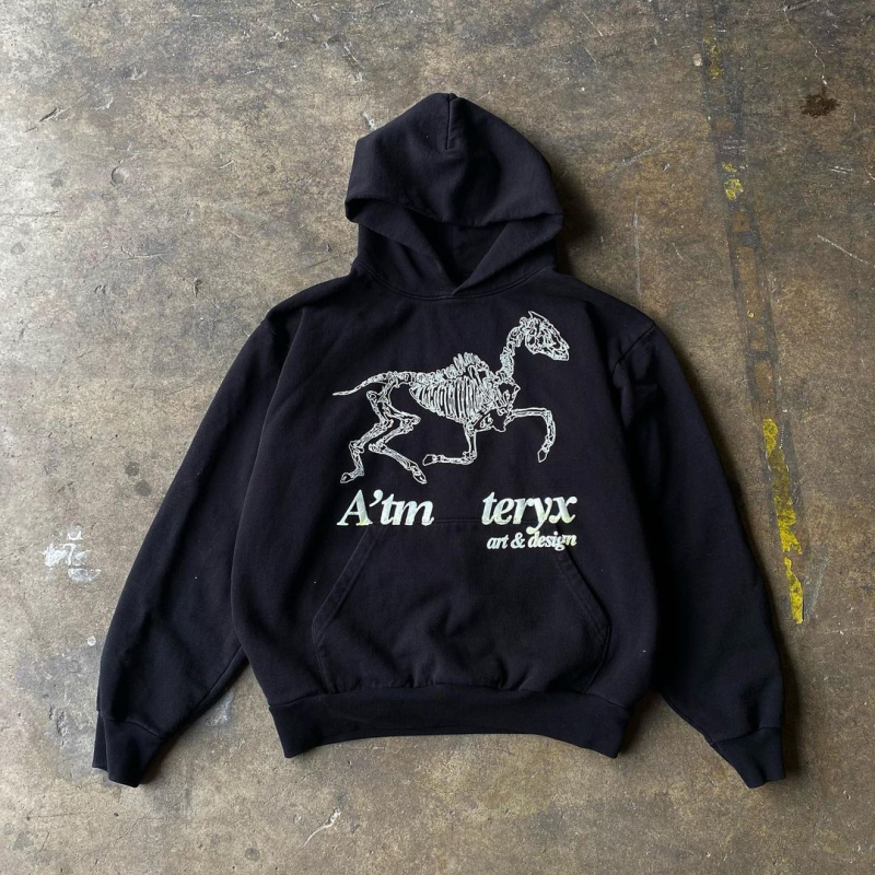 Hanorac damă cu glugă, stil stradal, imprimeu abstract, bumbac, croi lejer