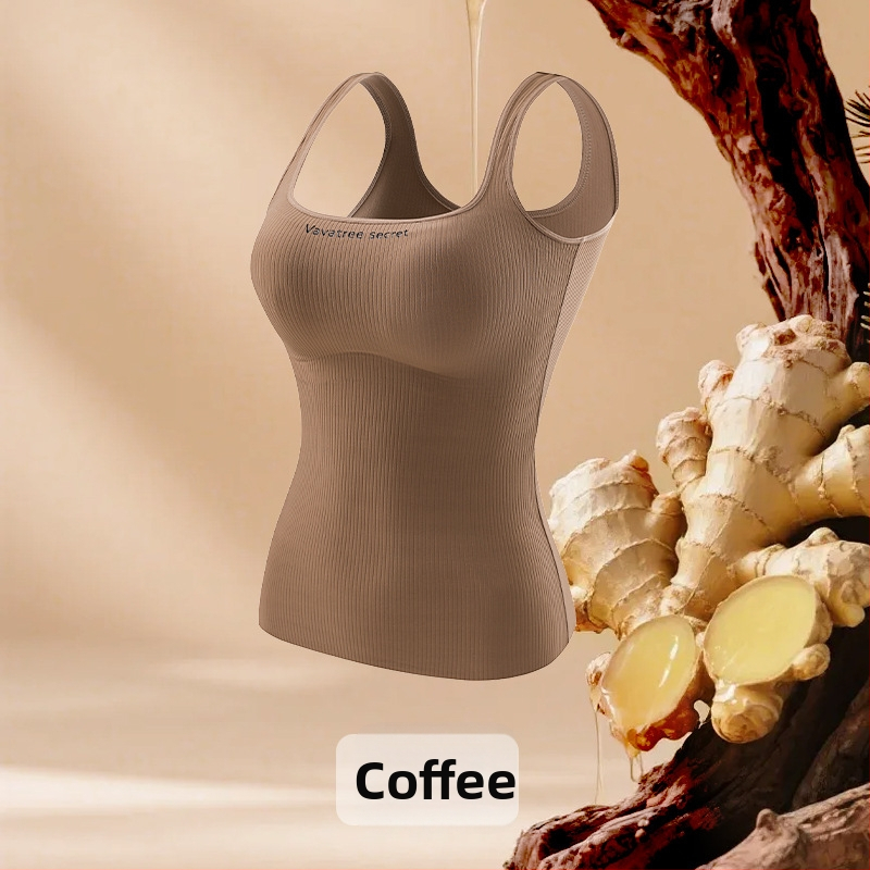 Sievietēm Ginger Essence Heattech term vestē ar iebūvētiem krūšu spilventiem, divpusēja pūkaina iekšiene, piemērota gan iekšējai, gan ārējai valkāšanai, svars 181–200 g/m2