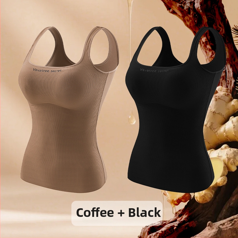 Sievietēm Ginger Essence Heattech term vestē ar iebūvētiem krūšu spilventiem, divpusēja pūkaina iekšiene, piemērota gan iekšējai, gan ārējai valkāšanai, svars 181–200 g/m2