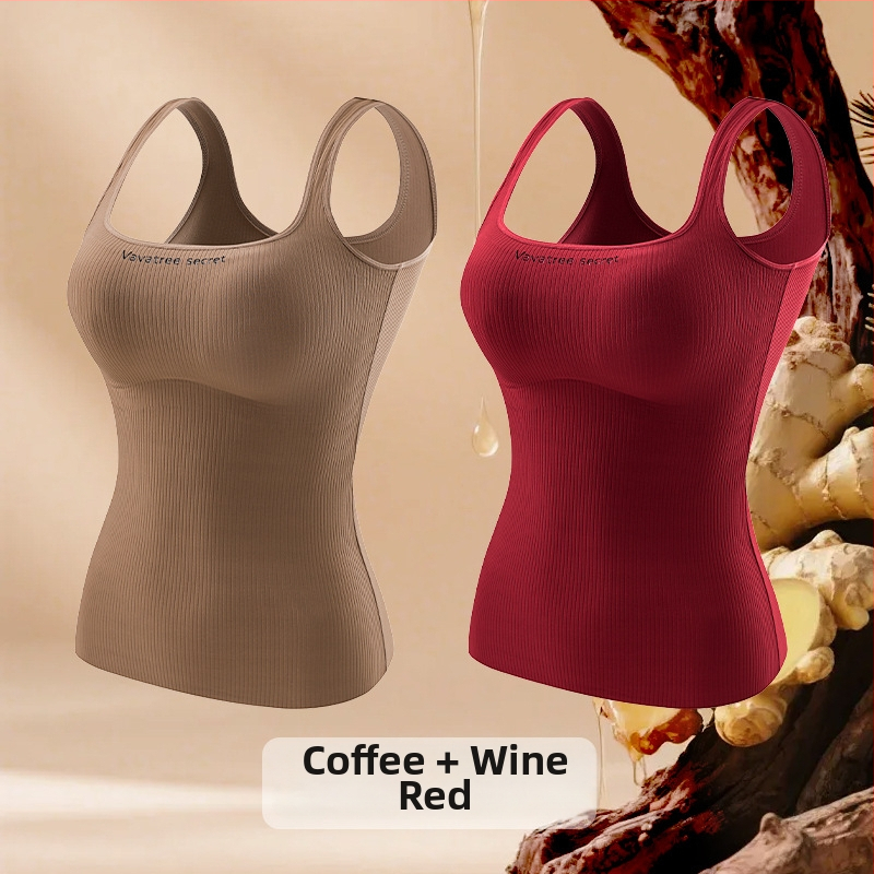 Sievietēm Ginger Essence Heattech term vestē ar iebūvētiem krūšu spilventiem, divpusēja pūkaina iekšiene, piemērota gan iekšējai, gan ārējai valkāšanai, svars 181–200 g/m2