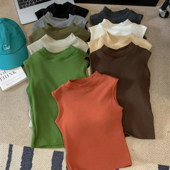 Vesta termică din bumbac pentru femei, guler mock, căptușeală de fleece, grosime mare, strat dublu, stil pulover