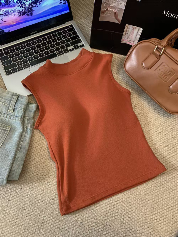 Vesta termică din bumbac pentru femei, guler mock, căptușeală de fleece, grosime mare, strat dublu, stil pulover