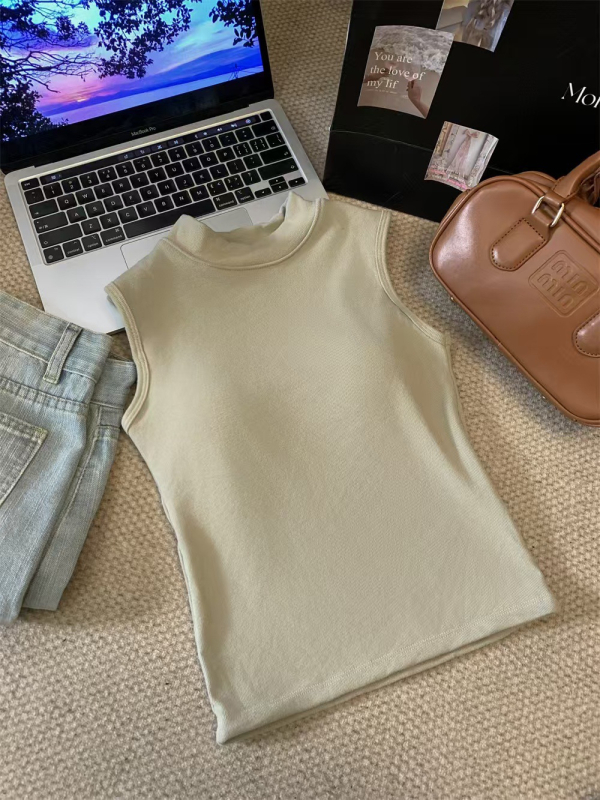 Vesta termică din bumbac pentru femei, guler mock, căptușeală de fleece, grosime mare, strat dublu, stil pulover