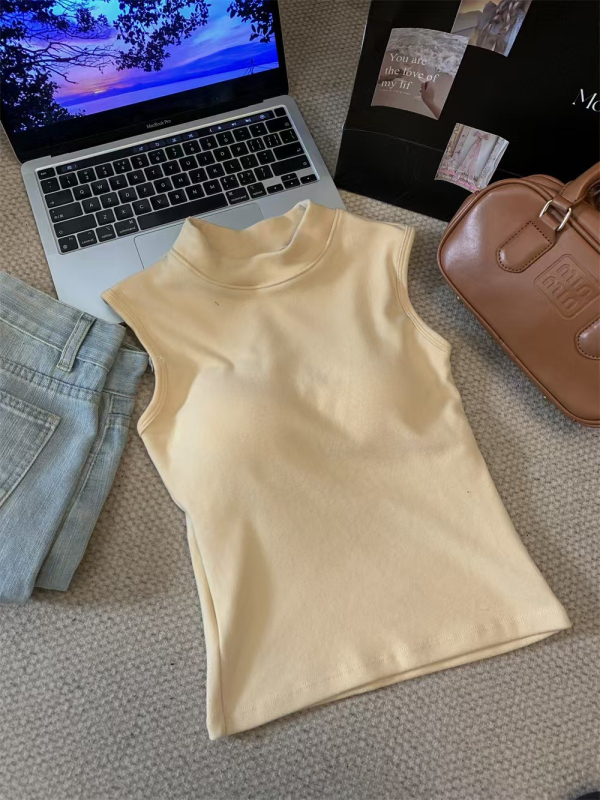 Vesta termică din bumbac pentru femei, guler mock, căptușeală de fleece, grosime mare, strat dublu, stil pulover