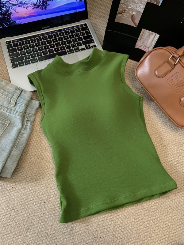 Vesta termică din bumbac pentru femei, guler mock, căptușeală de fleece, grosime mare, strat dublu, stil pulover