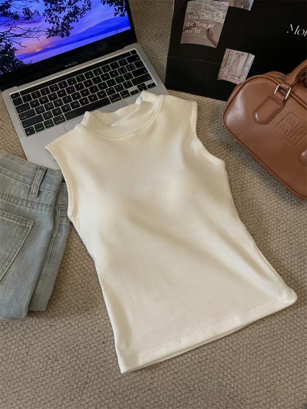 Vesta termică din bumbac pentru femei, guler mock, căptușeală de fleece, grosime mare, strat dublu, stil pulover