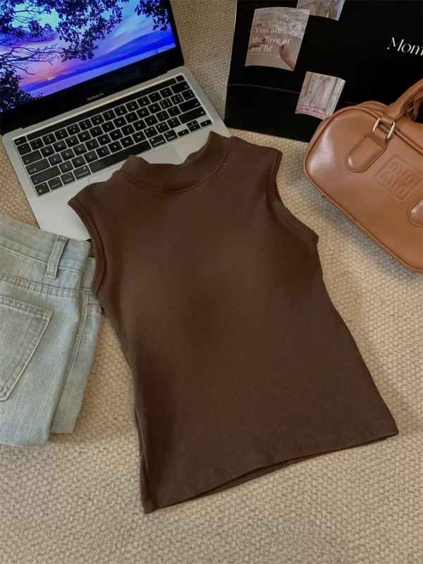 Vesta termică din bumbac pentru femei, guler mock, căptușeală de fleece, grosime mare, strat dublu, stil pulover