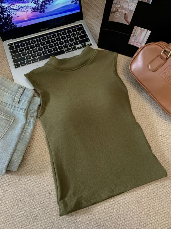 Vesta termică din bumbac pentru femei, guler mock, căptușeală de fleece, grosime mare, strat dublu, stil pulover