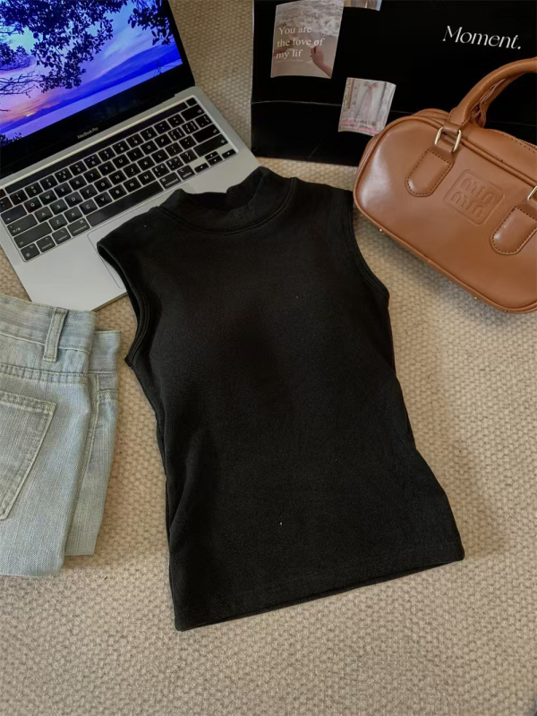 Vesta termică din bumbac pentru femei, guler mock, căptușeală de fleece, grosime mare, strat dublu, stil pulover