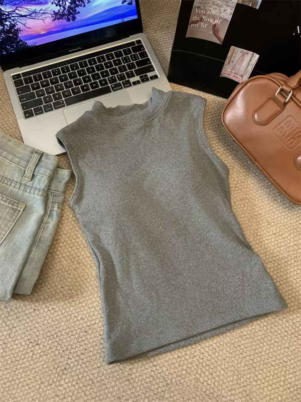 Vesta termică din bumbac pentru femei, guler mock, căptușeală de fleece, grosime mare, strat dublu, stil pulover