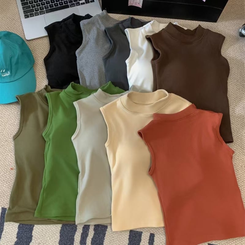 Vesta termică din bumbac pentru femei, guler mock, căptușeală de fleece, grosime mare, strat dublu, stil pulover