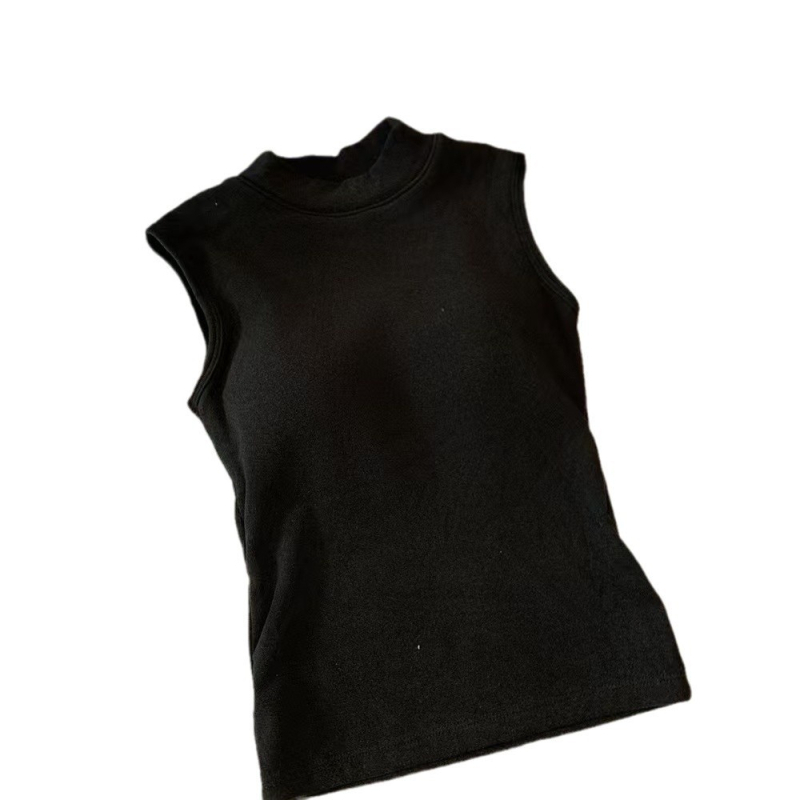 Vesta termică din bumbac pentru femei, guler mock, căptușeală de fleece, grosime mare, strat dublu, stil pulover