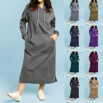 Kootud kapuutsiga kleit, pikad varrukad, pikk seelik, polüester, sügis 2025