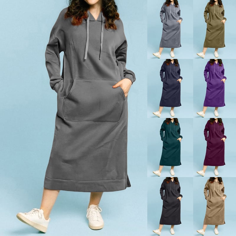 Kootud kapuutsiga kleit, pikad varrukad, pikk seelik, polüester, sügis 2025