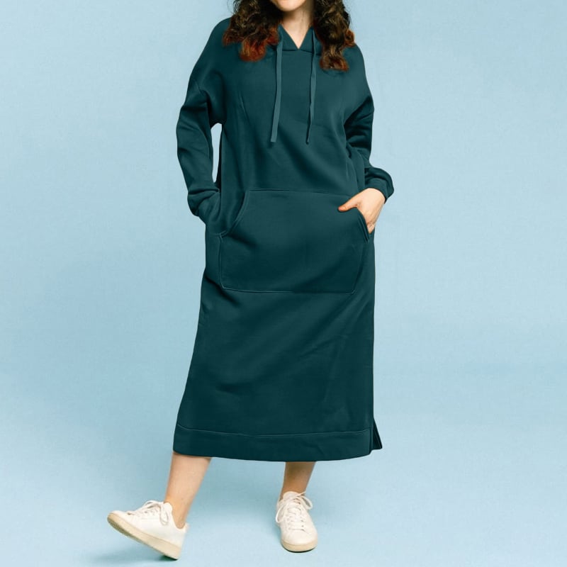 Kootud kapuutsiga kleit, pikad varrukad, pikk seelik, polüester, sügis 2025