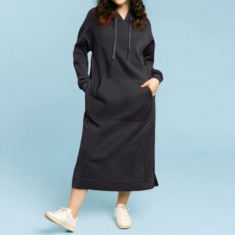 Kootud kapuutsiga kleit, pikad varrukad, pikk seelik, polüester, sügis 2025