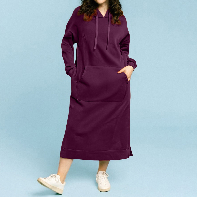 Kootud kapuutsiga kleit, pikad varrukad, pikk seelik, polüester, sügis 2025