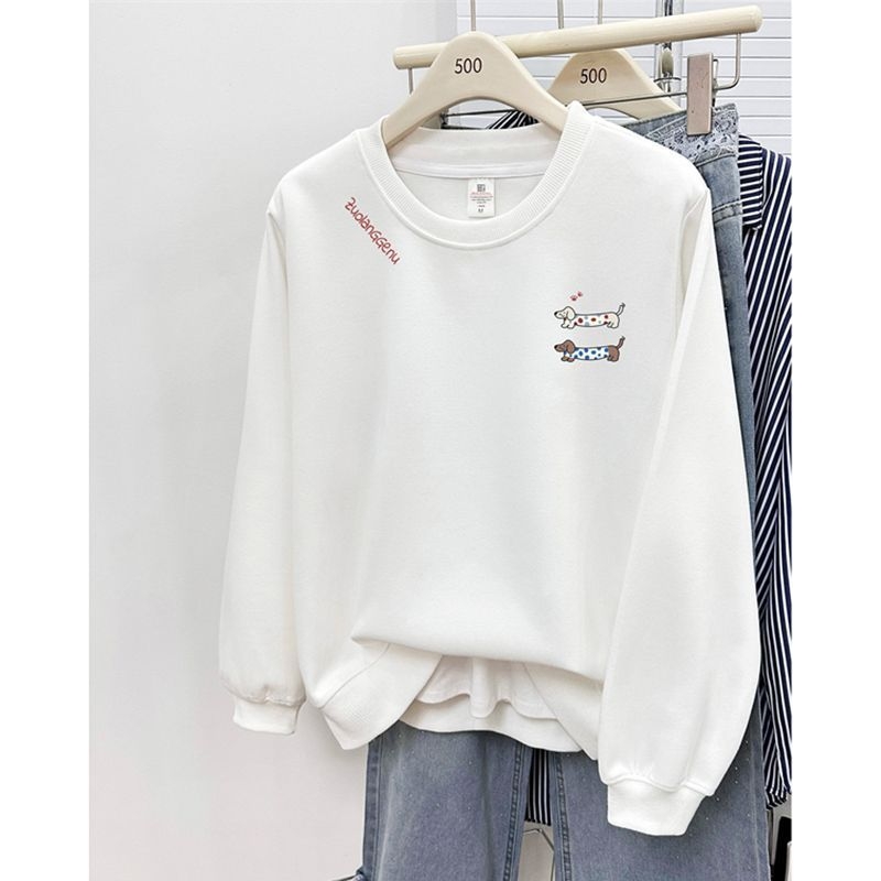 Ženski pulover s okruglim izrezom, ležernog kroja, print s jazvečikom, jesen-zima, korejski stil, oversize