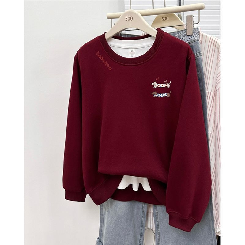 Ženski pulover s okruglim izrezom, ležernog kroja, print s jazvečikom, jesen-zima, korejski stil, oversize