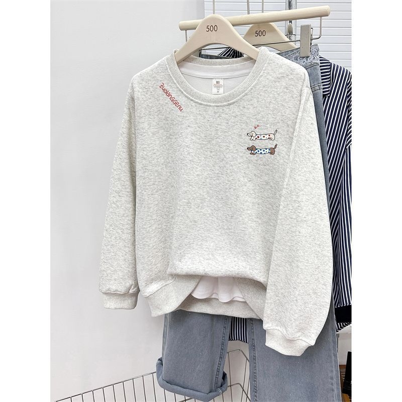 Ženski pulover s okruglim izrezom, ležernog kroja, print s jazvečikom, jesen-zima, korejski stil, oversize