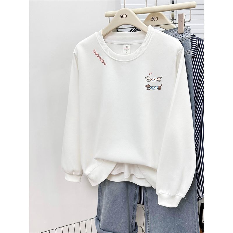 Ženski pulover s okruglim izrezom, ležernog kroja, print s jazvečikom, jesen-zima, korejski stil, oversize