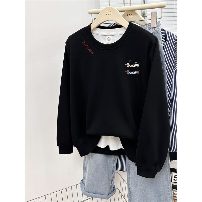 Ženski pulover s okruglim izrezom, ležernog kroja, print s jazvečikom, jesen-zima, korejski stil, oversize