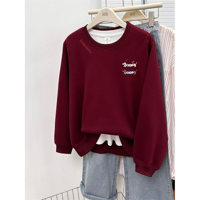 Ženski pulover s okruglim izrezom, ležernog kroja, print s jazvečikom, jesen-zima, korejski stil, oversize