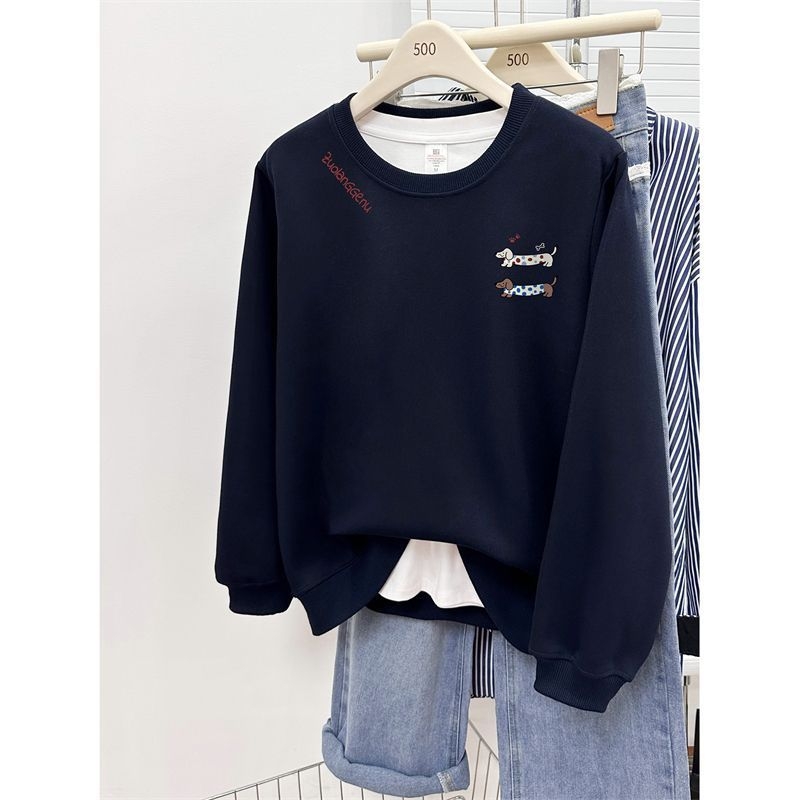 Ženski pulover s okruglim izrezom, ležernog kroja, print s jazvečikom, jesen-zima, korejski stil, oversize