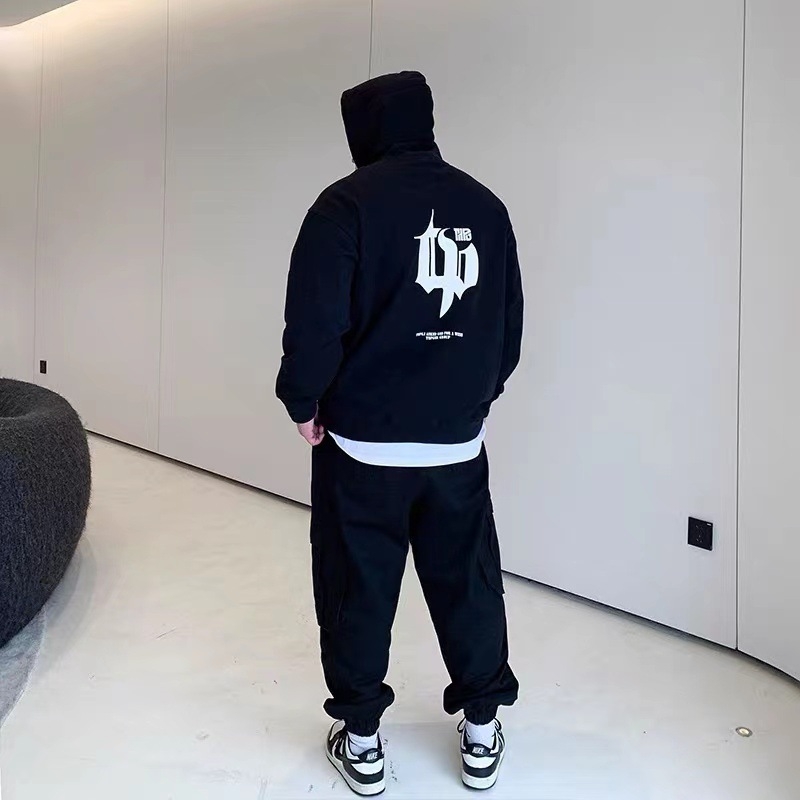 Худи суичър за мъже, свободна кройка, дълги ръкави, подплатен с полар, 96% полиестер, зима 2025